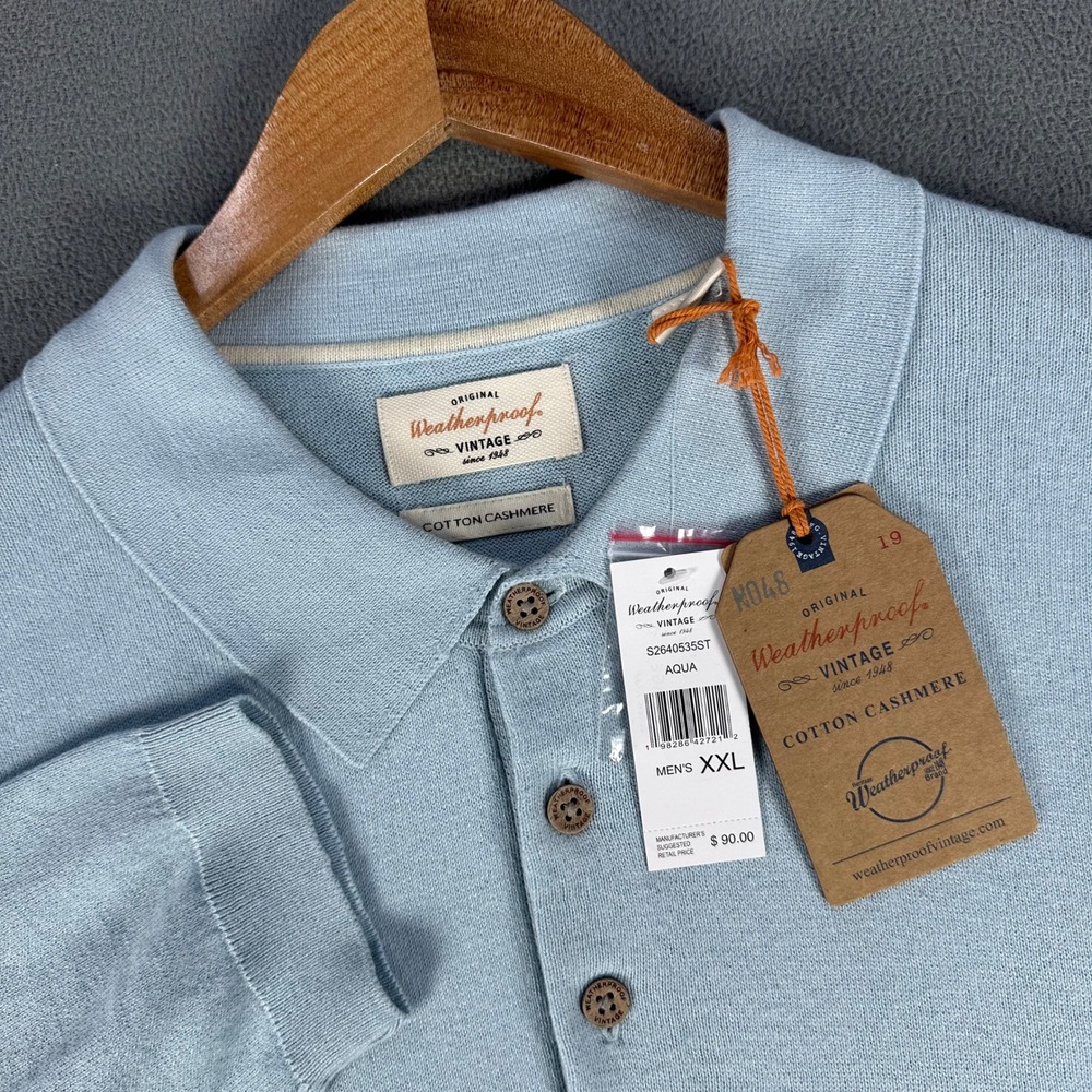 Weatherproof Vintage Sweater Polo 2XL Blue Cotton Cashmere Quiet Luxury New